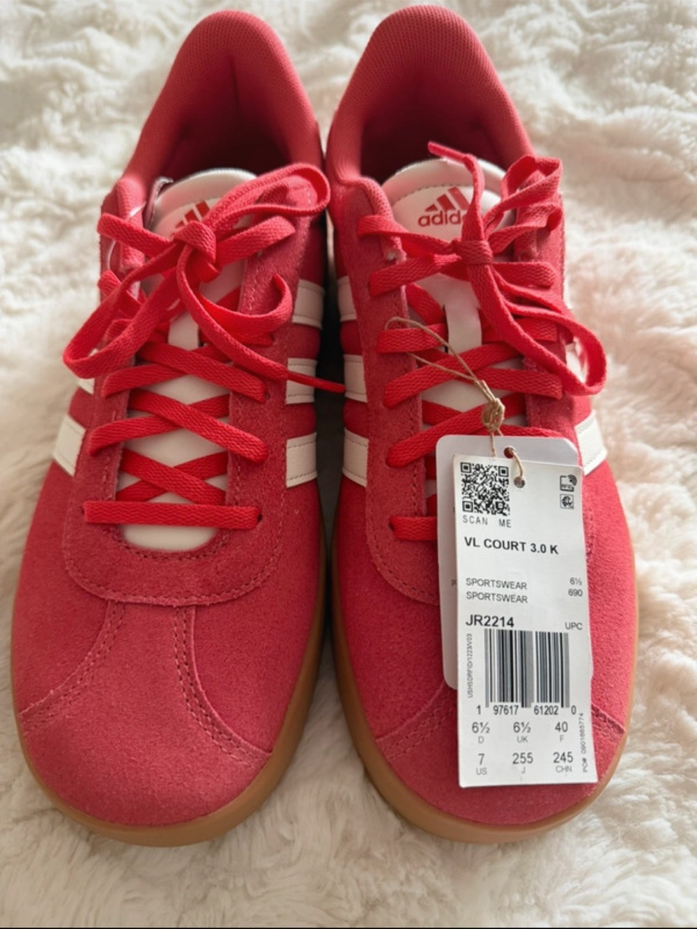 NWT adidas VL Court 3.0 Kids Red Sneakers with White Stripes Size 7 Junior